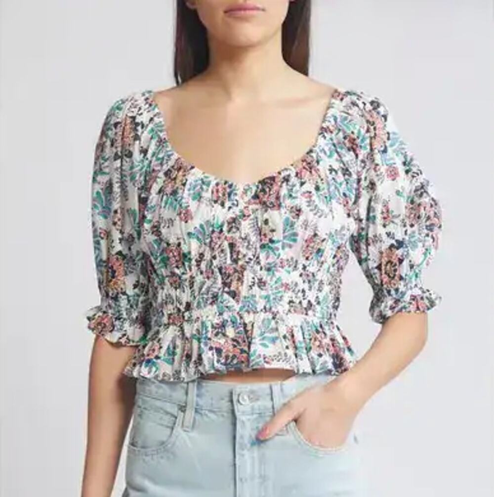 Cleobella Rebecca Floral Ruffle Organic Cotton Crop Top Womens Medium Peasant